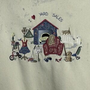 Vintage BonWorth Embroidered I Love Yard Sales‎ Sweatshirt Size L Grandmacore